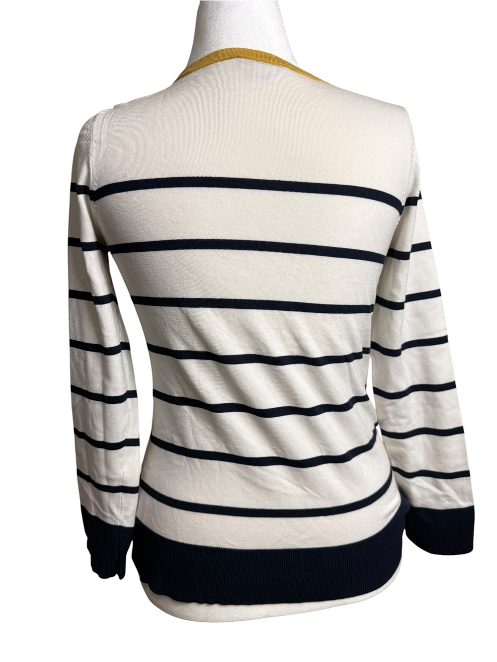 Pendleton Cream and Navy Striped Long-Sleeve Top with Mustard Trim size small - Picture 4 of 11